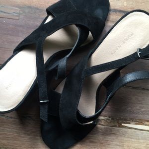 Pure Navy black suede block heel sandals
